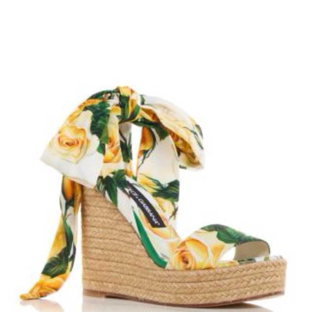 Dolce & Gabbana Floral Lolita Espadrille Yellow Rose Wedge